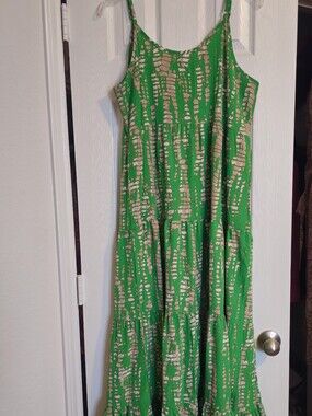 SHEIN Green and Beige Tie-Dye Tiered Maxi Dress
